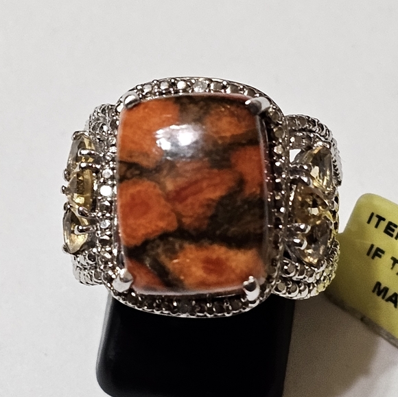 Chuck Clemency Jasper & Citrine Ring Platinum/14k/925 Sz 6! New - Picture 6 of 13